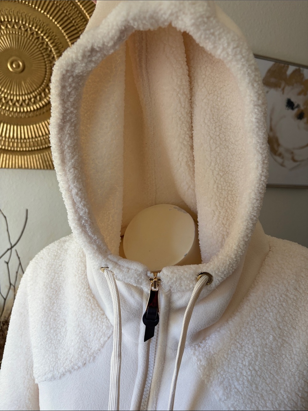 *Madison Cream Hooded Teddy Fleece Jacket with Drawstring Waist NWT - Picture 6 of 12